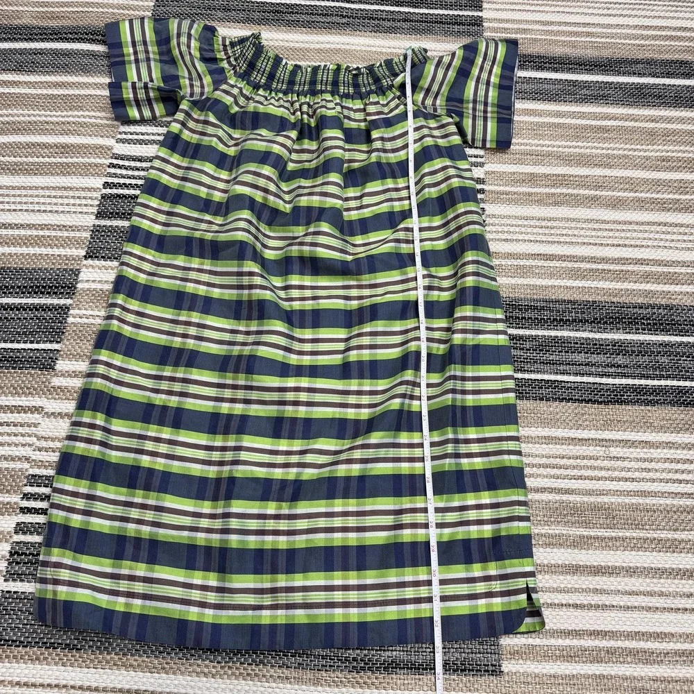 J.Crew Dress Women's Size 2 Green Plaid Off Shoulder Yarn Dyed Silk Shift - Picture 13 of 16